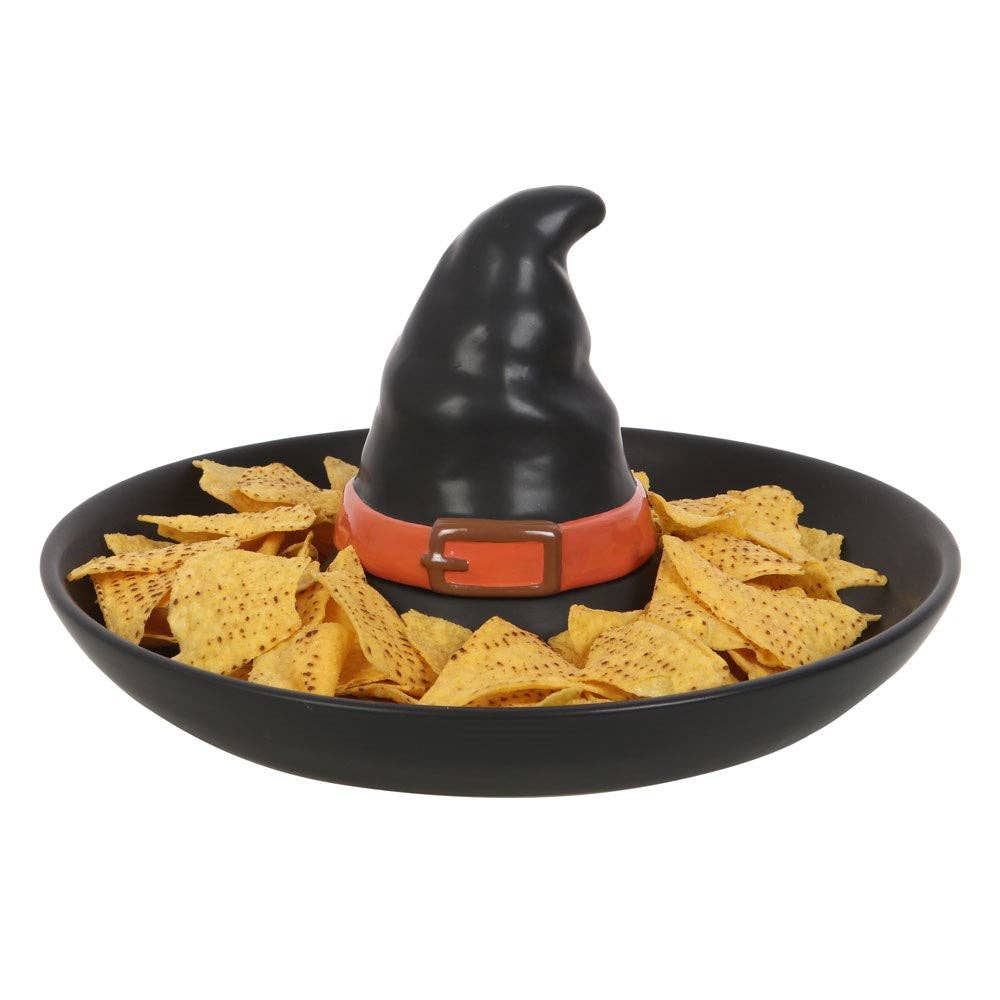 Halloween-Serviertablett mit Hexenhut mit Chips und Dip | Die kleine Fetenkiste | Hexe Keramikschale